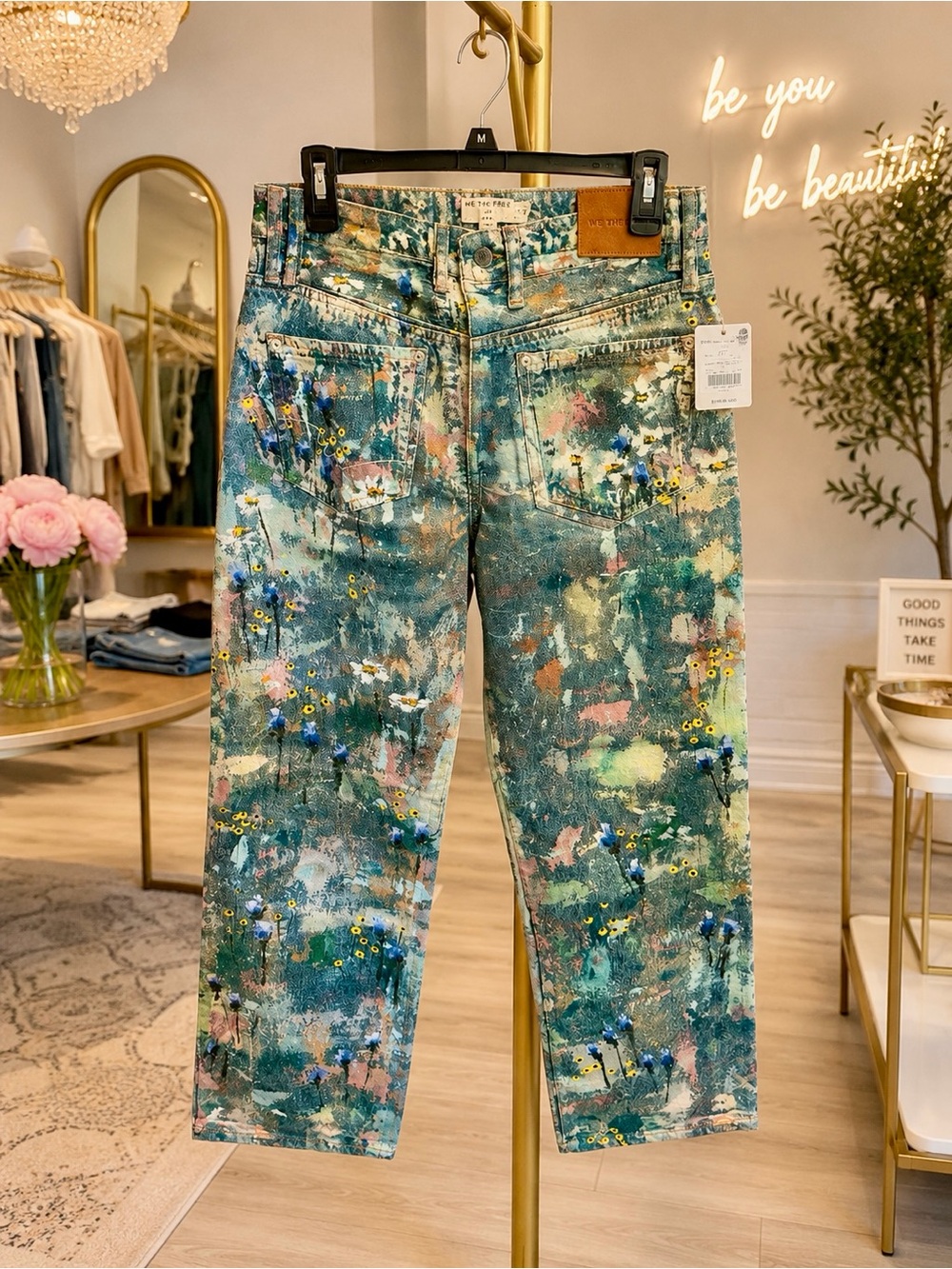 Free People We The Free Tennessee Low-Rise Illusions Floral Canvas Jeans NWT 27 - Picture 2 of 3